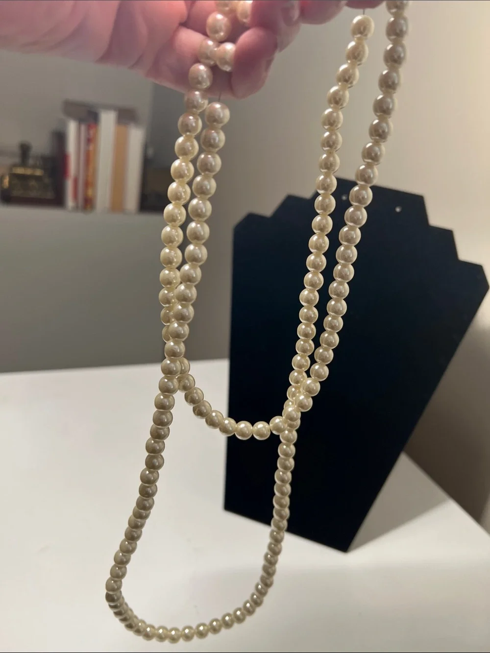 Long Faux Pearl Strand Necklace in Cream - Vintage